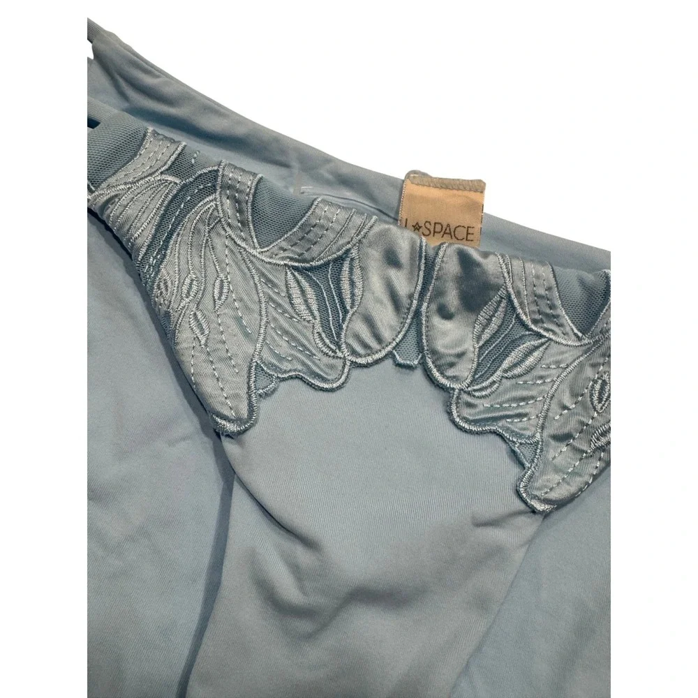 L*Space Bikini Bottom Floral Embroidery Strappy Side XS Light Blue Excellent